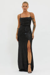Kerene Spit Sequin Maxi Dress Black