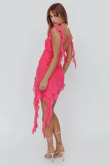 After Party Sleeveless Ruffle Trim Mini Dress Hot Pink