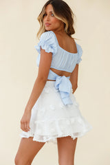 Savannah Floral Embellished Flounce Hem Mini Skirt White