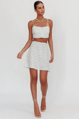 Miss Cupid Floral Mini Skirt Ivory/Blue