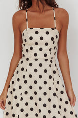 Second Glance Olga Criss-Cross Back Midi Dress Polka Dot Beige