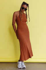 Mikah Knit Halterneck Midi Dress Mocha