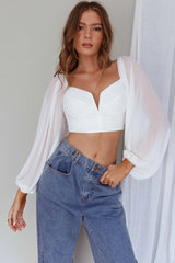 Tanner Long Sleeve Ruched Crop Top White