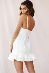 Virtue Cami Strap Embroidered Flounce Hem Dress White