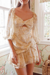 Tresa Twist Front Flounce Hem Mini Dress Floral Yellow