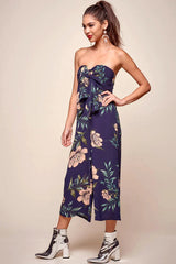 Khloe Floral Bow Tie Jumpsuit Navy