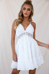 Maple Embroidered Trim Halterneck Dress White