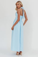 Irisa Elasticated Halter Maxi Dress Ice Blue