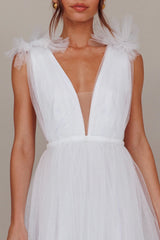 Ludivine Shoulder Accent Mesh Midi Dress Glitter White