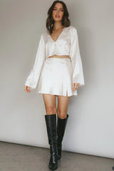 Winona Satin Jacquard Mini Skirt Cream