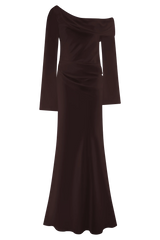 Iris Long Sleeve Satin Maxi Dress - Dark Chocolate