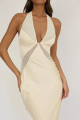 Kasi Sheer Panel Halter Maxi Dress Butter