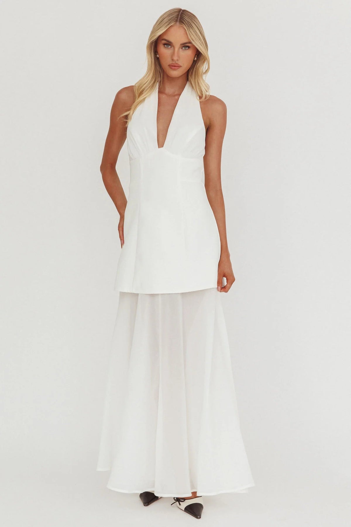 Opulent Halterneck Layered Maxi Dress White
