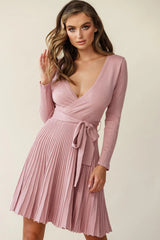Marlena Long Sleeve Pleated Skirt Knit Dress Blush