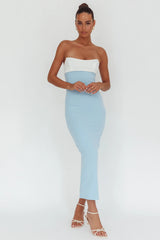 Regent Strapless Maxi Dress Contrast Blue