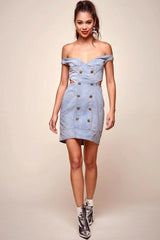 Malina Off the Shoulder Denim Dress Blue