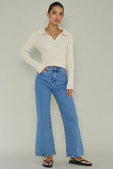 Lake Days Collared Knit Top Cream