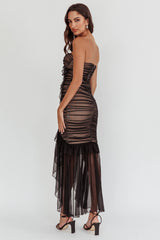 Mesmerize Strapless High-Low Hem Mesh Dress Black