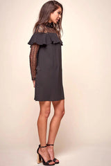 Mendes Lace Detailed High Neck Long Sleeved Dress Black