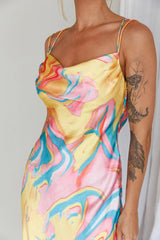 Moment With You Ruched Bust Midi Dress Swirl Yellow/Green