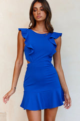 Jackie Wide Ruffle Hem Pinafore Dress Cobalt Blue