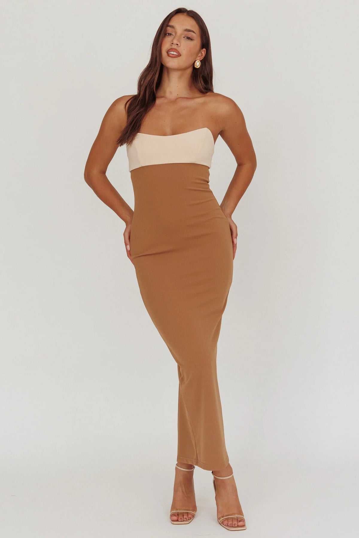Regent Strapless Maxi Dress Contrast Camel