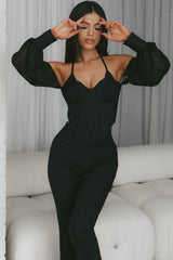 Adonica Halterneck Lantern Sleeve Top Black