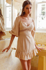 Under The Moon Puff Sleeve Dress Sand