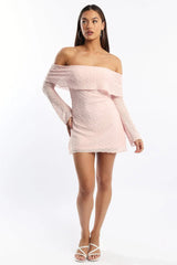 Pink Off Shoulder Dress Long Sleeve