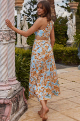 Utopia Cut-Out Waist Midi Dress Orange/Blue