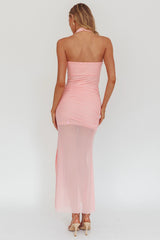 Rebekkah Halterneck Side Sash Maxi Dress Pink