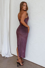 Silver Screen Queen Thigh Split Maxi Dress Purple