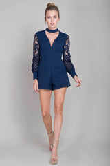 Vana Lacey Choker Romper Navy
