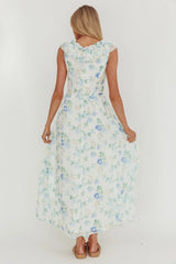 Spring Harvest Frill Neckline Maxi Dress Floral Blue