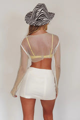 Last Call Fishnet Crop Top White