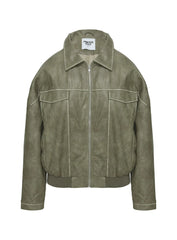 Tanza Faux Leather Jacket Washed Green
