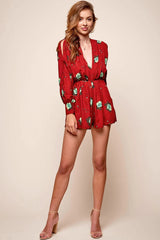 Vera Cold Shoulder Romper Wine
