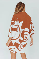 Nalani Button Up Knit Shirt Dress Chocolate/Beige