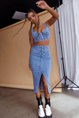 Trina Zip Front Crop Top Blue