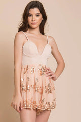 Mila Open Back Lace Romper Rose Gold