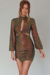 La Discotheque Long Sleeve Sequin Mini Dress Navy