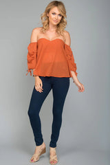 Lana Heart Shaped Off the Shoulder Top Rust