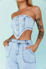 Uptown Strapless Crop Top Denim