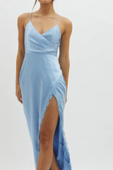 Winter Moon Lace Trim Midi Dress Blue