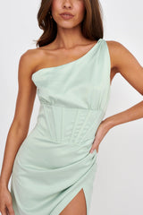 Ryhana One-Shoulder Split Midi Dress Mint