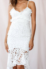 Shakeera High-Low Hem Lace Dress White