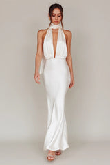 Italia Azure Halterneck Maxi Dress Oyster