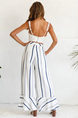 Hermosa Wide Leg Pocket Pants Stripe Print Navy