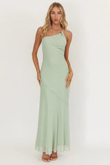 We Belong Together One-Shoulder Buckle Maxi Dress Mint