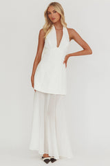 Opulent Halterneck Layered Maxi Dress White